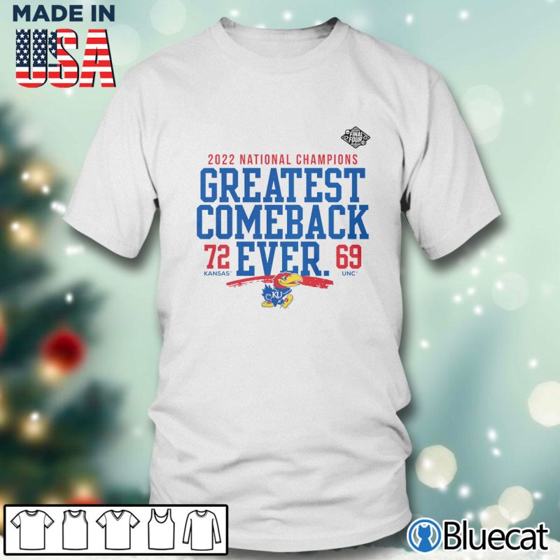 Men T shirt Kansas Jayhawks 2022 NCAA Mens Basketball National Champions Greatest Comeback Ever T Shirt
