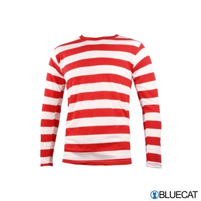 Mens Long Sleeve Red White Striped Shirt 1