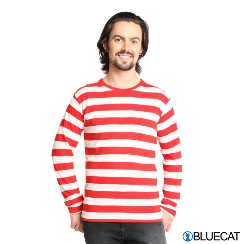 Mens Long Sleeve Red White Striped Shirt 3