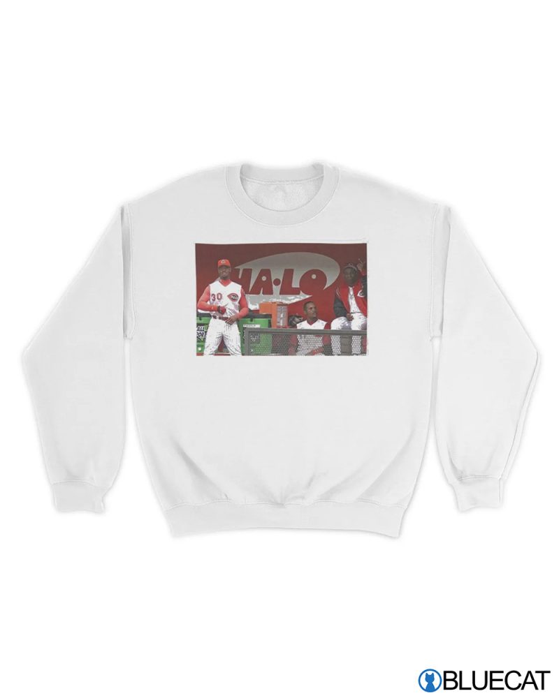 Official Ken Griffey Jr Barry Larkin And Deion Sanders Together In The Reds Dugout Atbbttr T Shirt 2