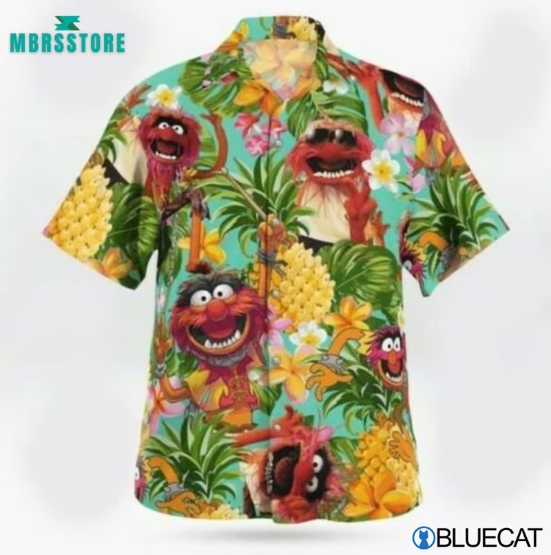 Animal Muppet Pineapple Tropical Short Sleeve Button Hawaiian Shirt