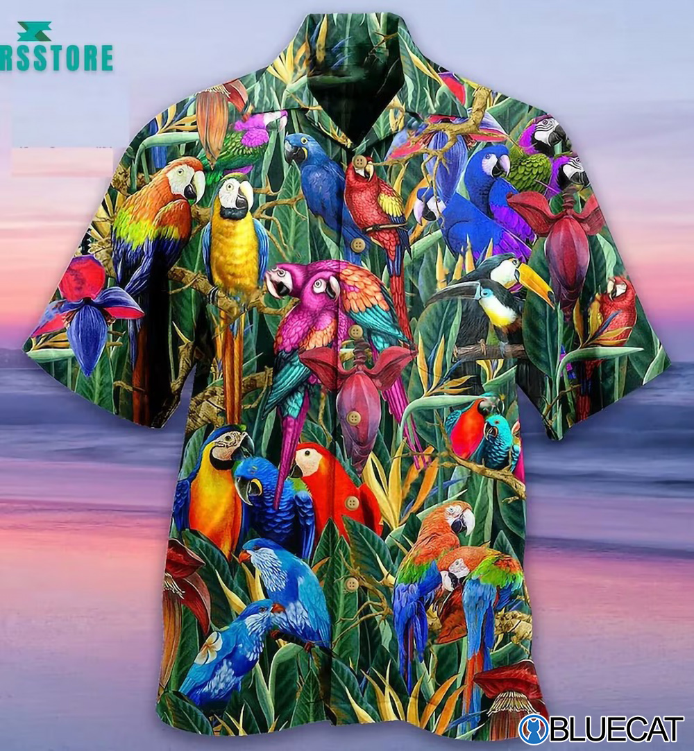 Aloha Republic Men's Parrots Hawaiian Shirt - Blue - Engineered