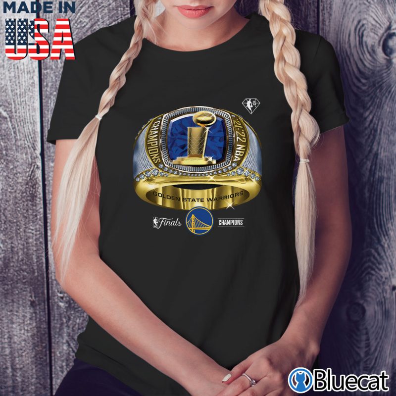 Black Ladies Tee Golden State Warriors Fanatics Branded 2022 NBA Finals Champions Bling Ring Big Tall T Shirt