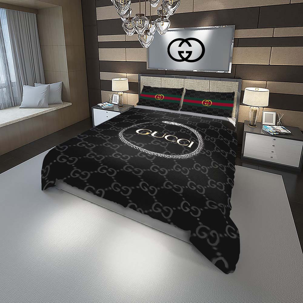 Gucci Black Luxury Duvet Cover and Pillow Case Bedding Set - Bluecat