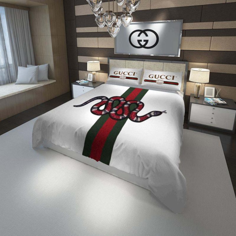 Gucci Snake White Luxury Duvet Cover and Pillow Case Bedding Set