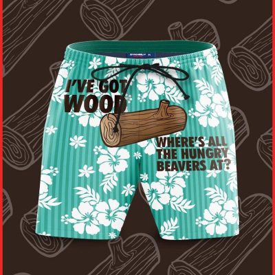 IVe Got Wood WhereS All The Hungry Beavers At Green Hibiscus Beach Shorts