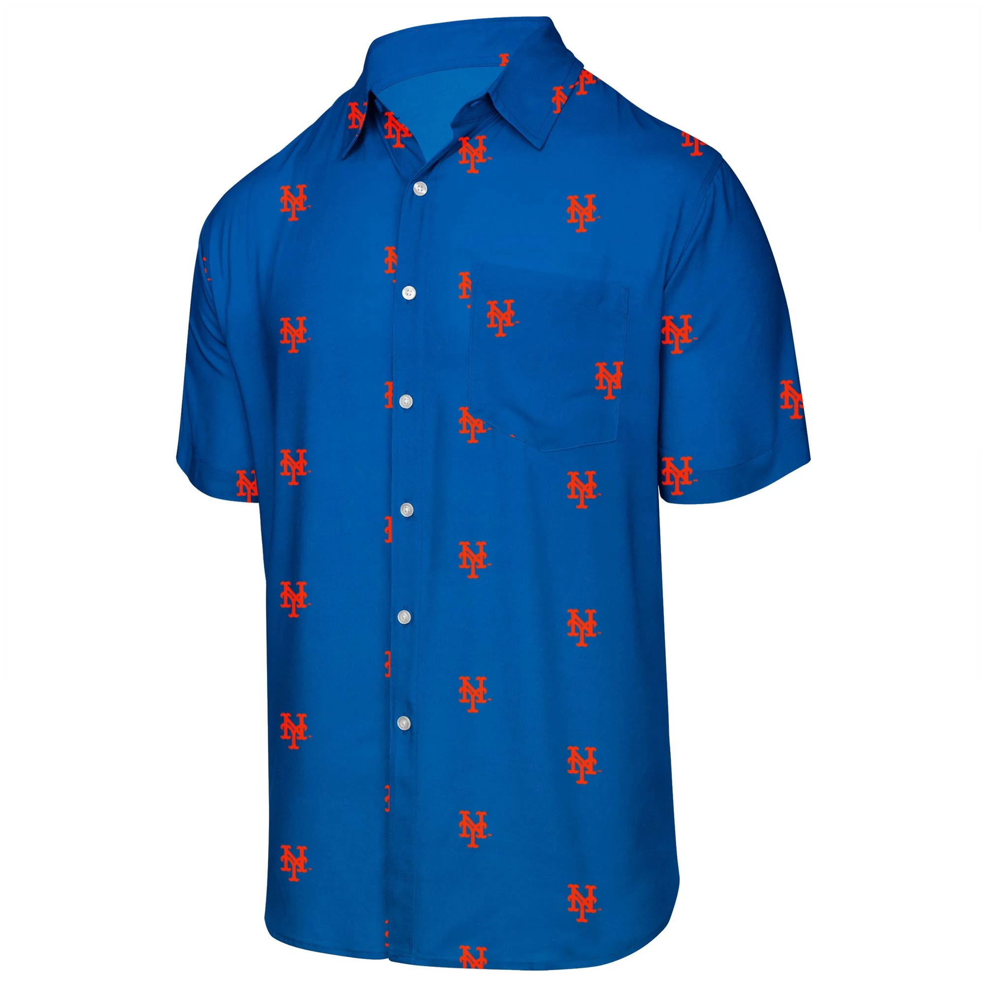 Mini Print Logo Button Up Royal New York Mets Hawaiian Shirt - Bluecat