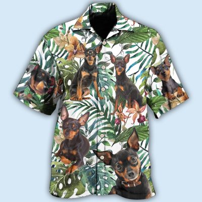 Miniature Pinscher Dog Tropical Leaf Best Fathers Day Gifts Hawaiian Shirt Men