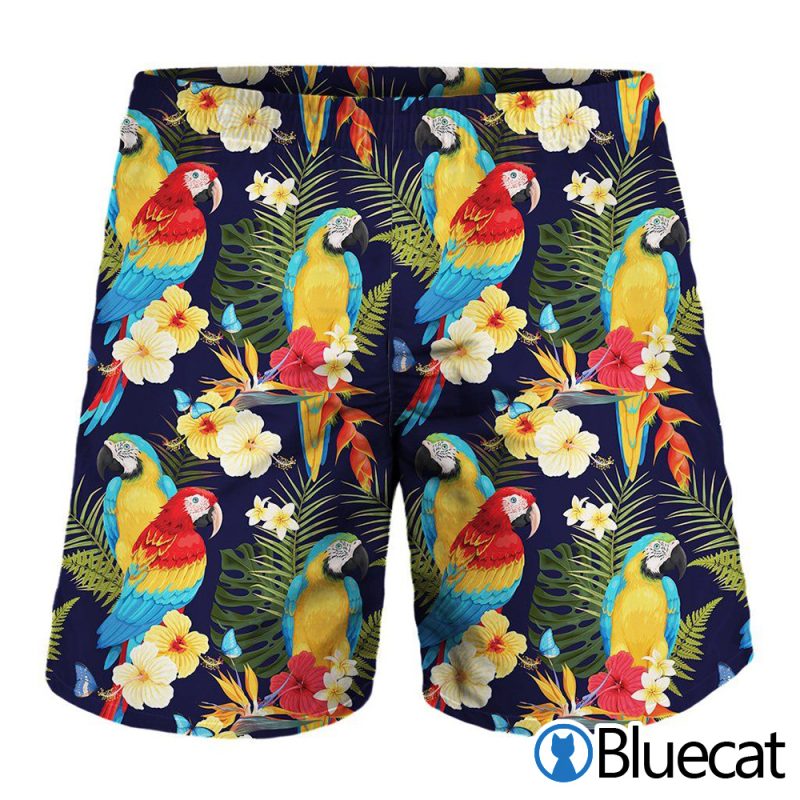 Parrot And Flower Pattern Print MenS Shorts
