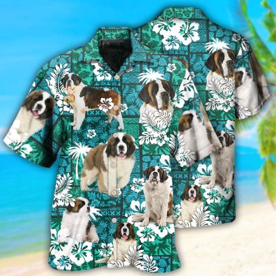 ST Bernard Tropical Dog Lover Best Fathers Day Gifts Hawaiian Shirt Men