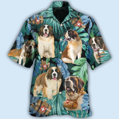Saint Bernard Dog Tropical Leaf Best Fathers Day Gifts Hawaiian Shirt Men