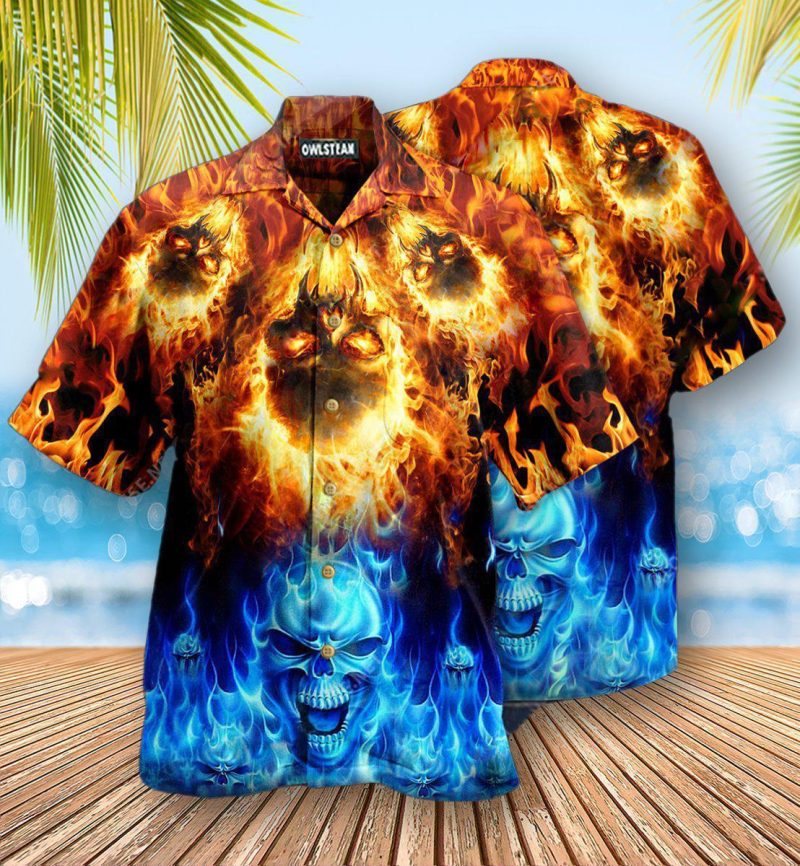 Skulls Fire Burning Forever Edition Best Fathers Day Gifts Hawaiian Shirt Men 2 77909247
