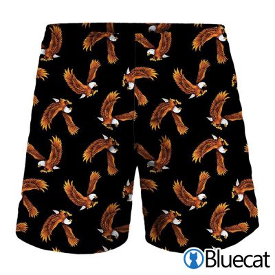 White And Brown Eagle Pattern Print Men'S Shorts