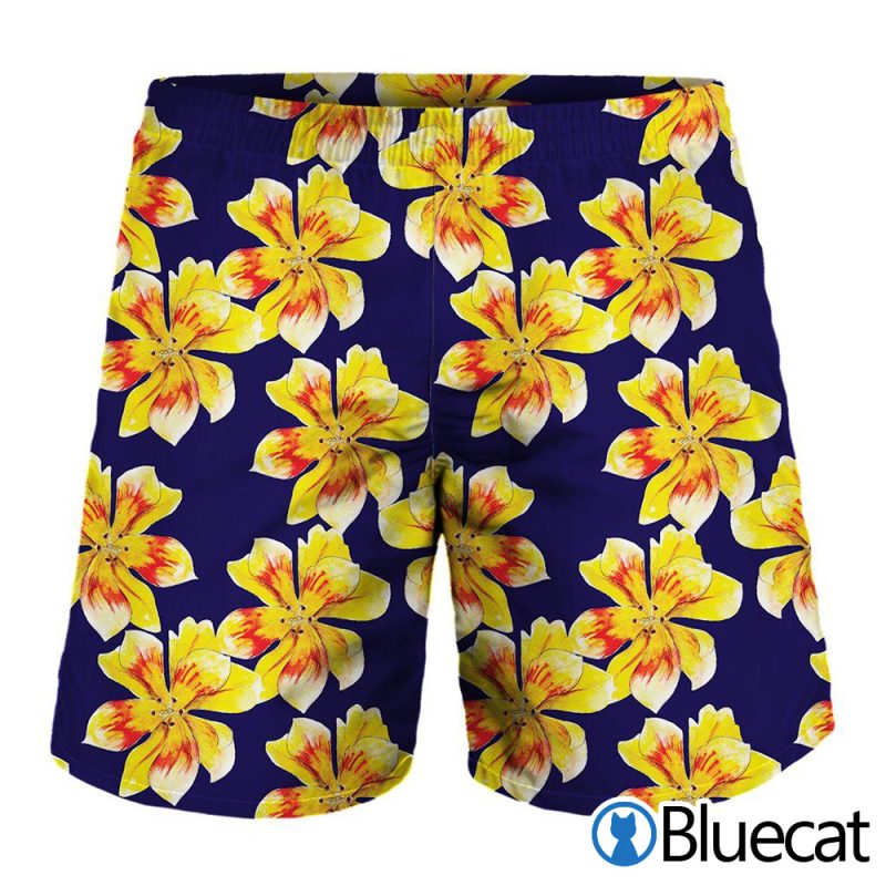 Yellow Watercolor Lily Pattern Print MenS Shorts