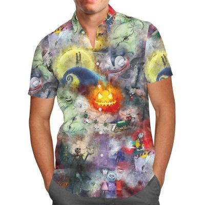 watercolor nightmare before christmas disney for men and women graphic print short sleeve hawaiian casual shirt y97qrpcv