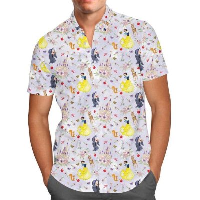 watercolor princess snow white disney for men and women graphic print short sleeve hawaiian casual shirt y9707tbm