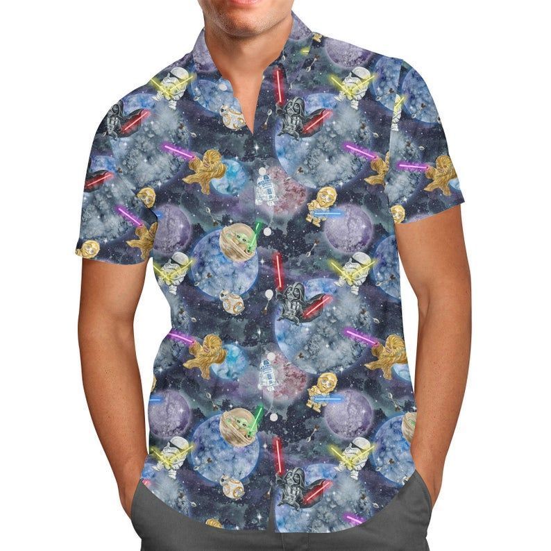 watercolor star wars battle for men and women graphic print short sleeve hawaiian casual shirt y97gdarw