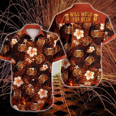 welder will weld for beer hawaiian graphic print short sleeve hawaiian casual shirt n98oa4cb