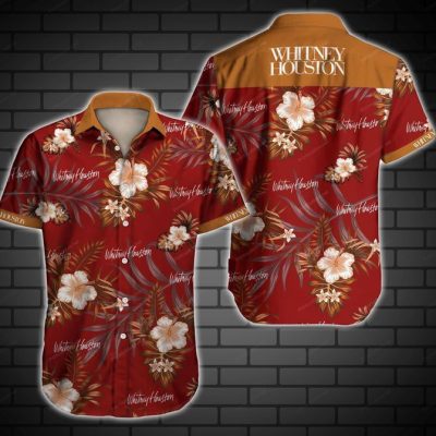 Whitney Houston Hawaiian Graphic Print Short Sleeve Hawaiian Casual Shirt