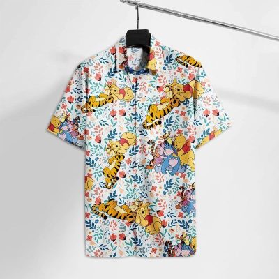 Winnie The Pooh A Big Hug With Friends For men And Women Graphic Print Short Sleeve Hawaiian Casual Shirt