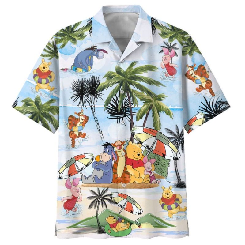 winnie the pooh and friend hawaiian graphic print short sleeve hawaiian casual shirt l98wasct