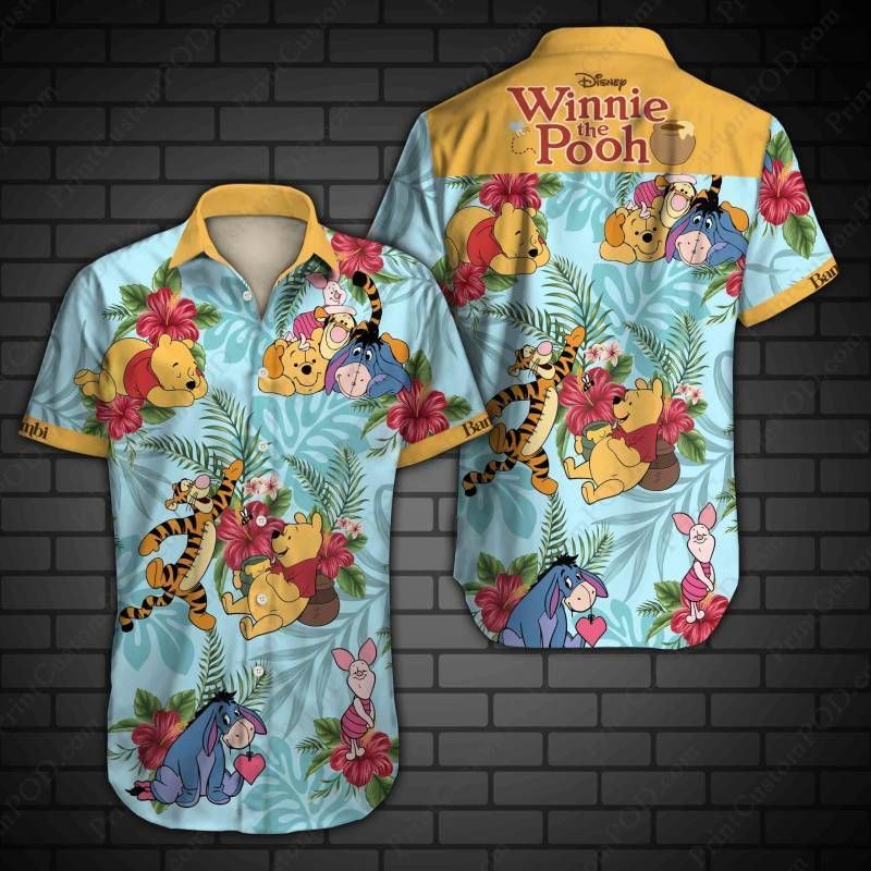 winnie the pooh hawaiian graphic print short sleeve hawaiian casual shirt n98fogd8