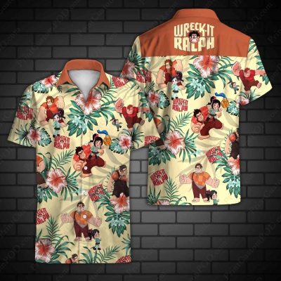 wreck it ralph hawaiian graphic print short sleeve hawaiian casual shirt n98kjhga