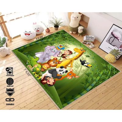 Bamboo Forest Forest Animals Baby Boy Room Rug
