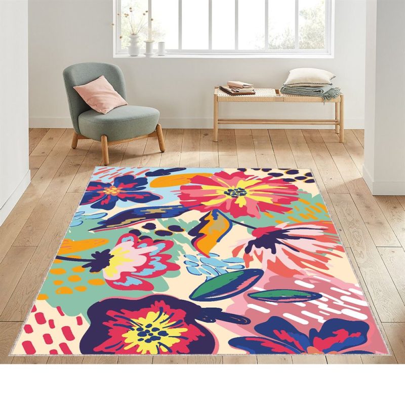 Hand Painted Abstract Floral Floral Print Rug Abstract Flowers Bouquet Paintings Abstract Floral Art Decor Abstract Floral Art Carpet