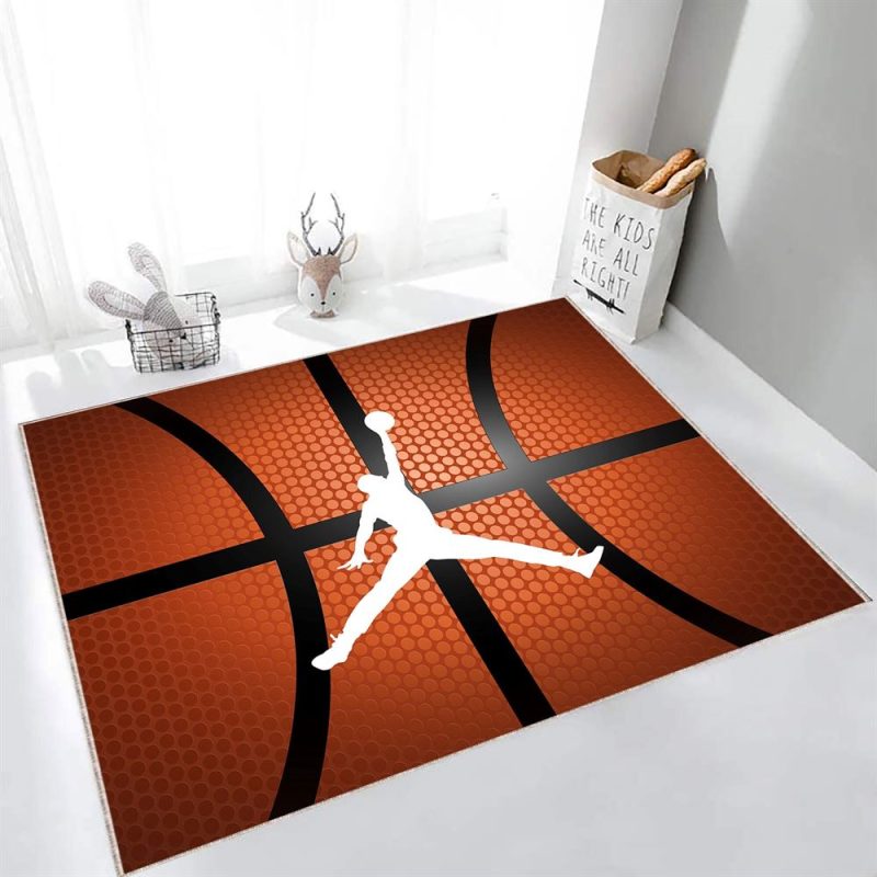 Jupman Air Jupman Basketball Man Sport Man Rug Orange With Black Basketball Player Basketball Patterned Rug Playing Basketball Rug