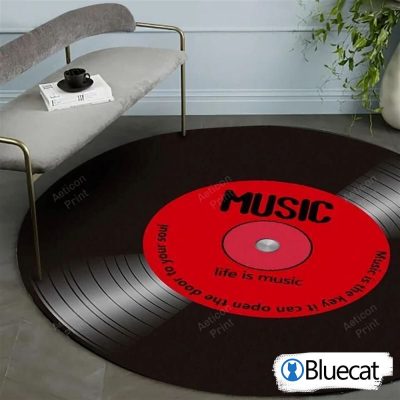 Life Is Music Record Red Black Music Round Rug Carpet Washable Rugs