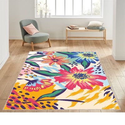 Natural Background With Colorful Painted Flowers Boho Floral Rugs