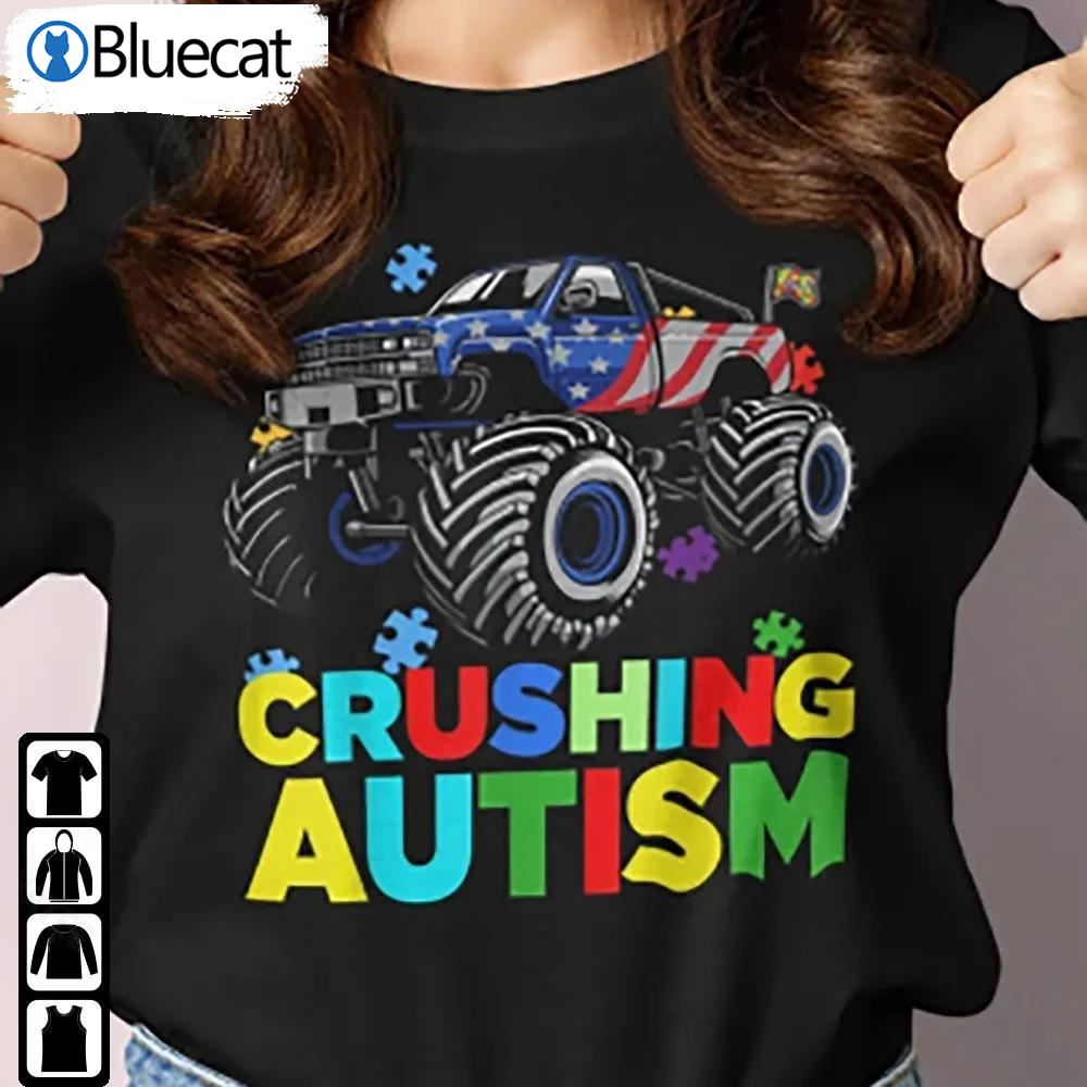 Crushing Autism Shirt Kids Monster Truck Tshirt Autism Truck