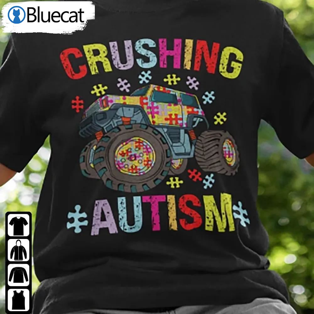 Kids Monster Truck Crushing Autism Shirt Autism Awareness Puzzle Pieces