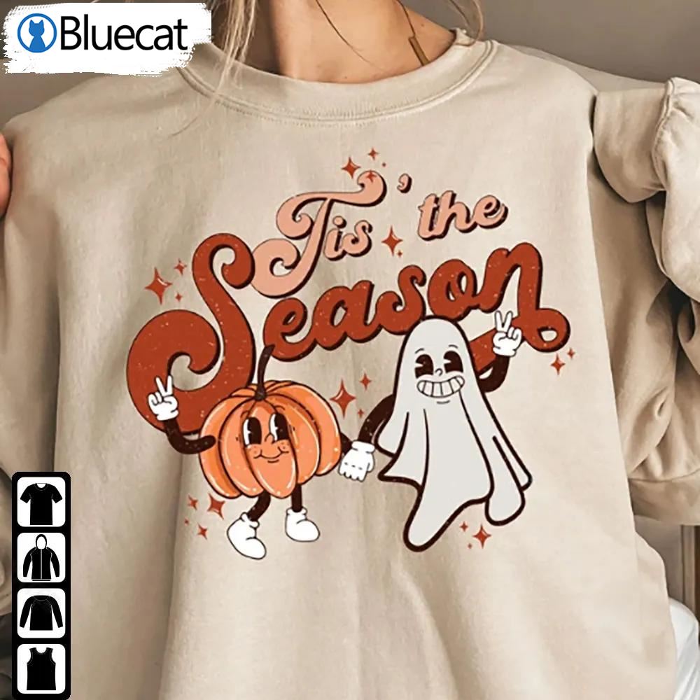 Retro Tis The Season Sweatshirt Halloween Ghost Pumpkin Shirt