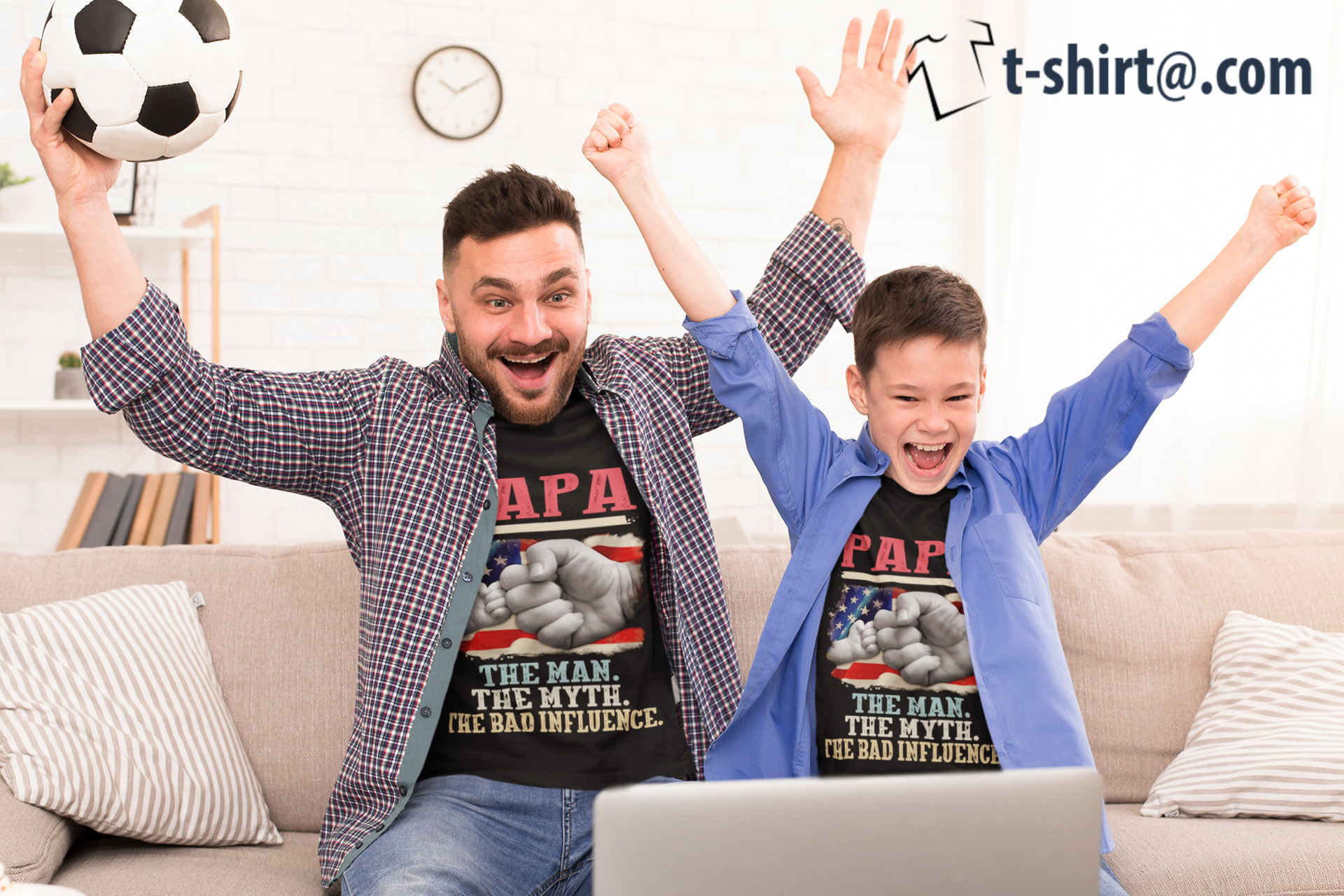 t shirt mockup of father and son watching a soccer game 37635 r el2