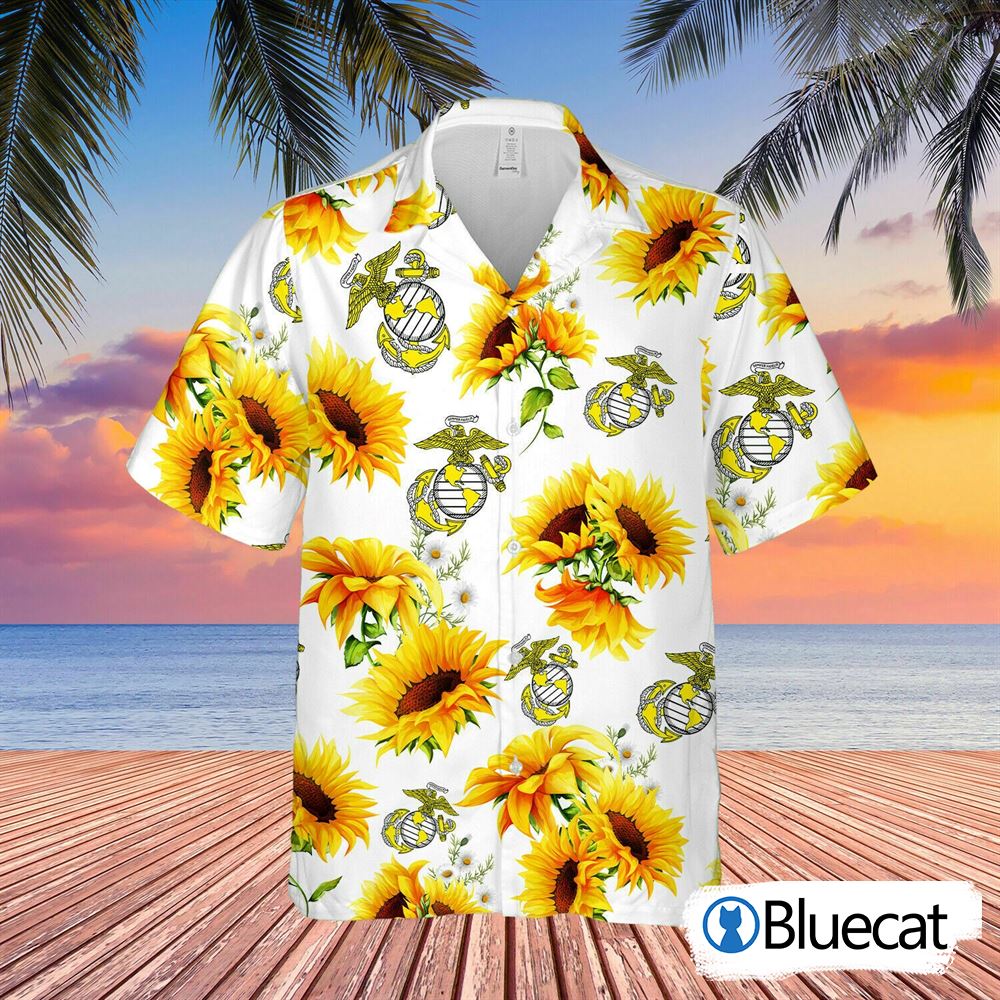 Us Marine Sunflower Unisex Hawaiian Shirt