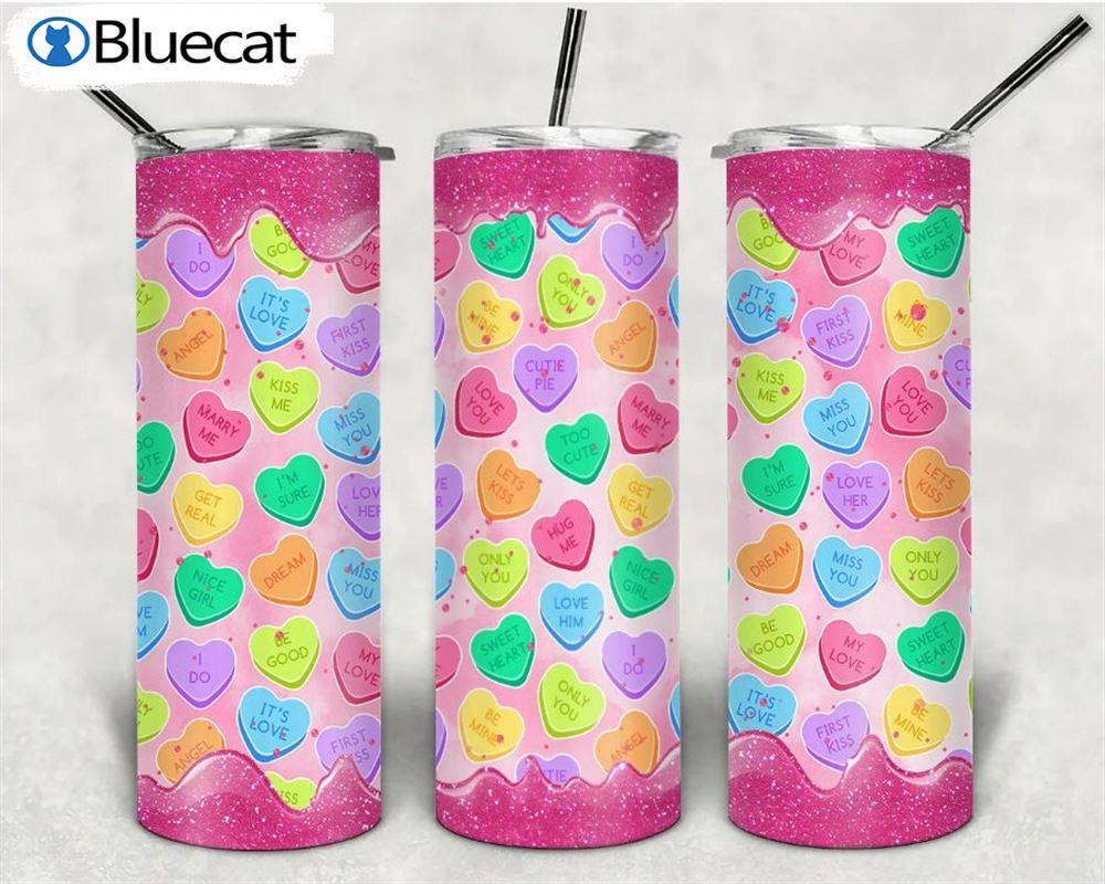 20 Oz Skinny Sublimation Designs Dripping Candy Hearts Tumbler
