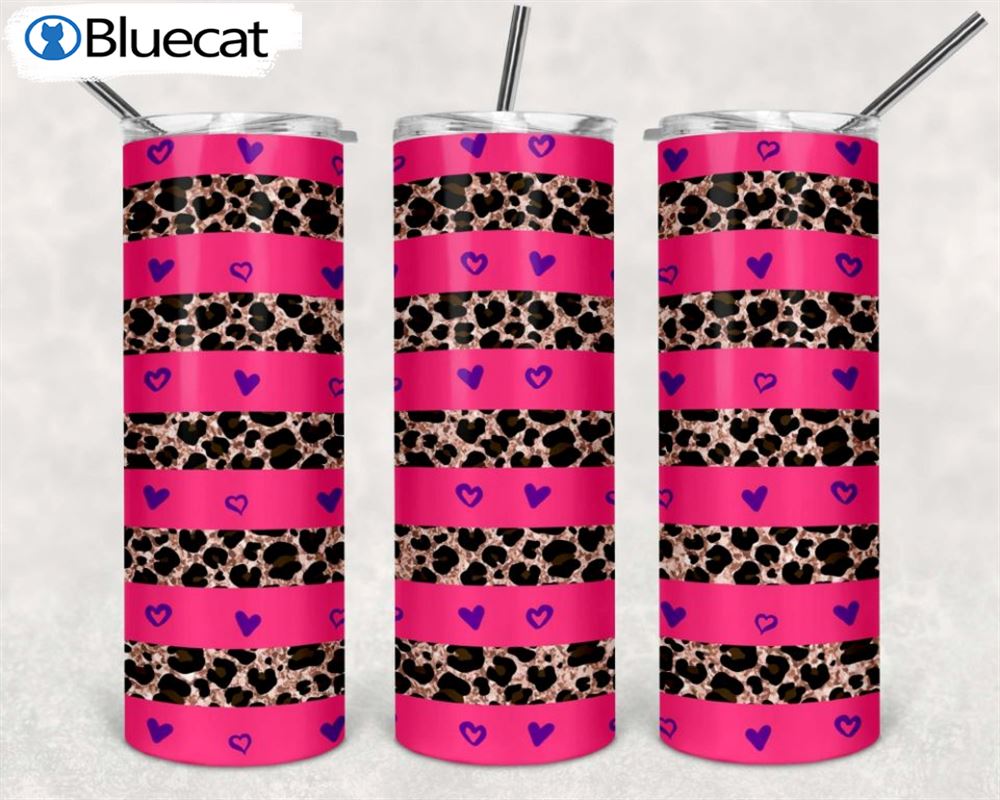 20 Oz Skinny Sublimation Valentine Pink Leopard Tumbler