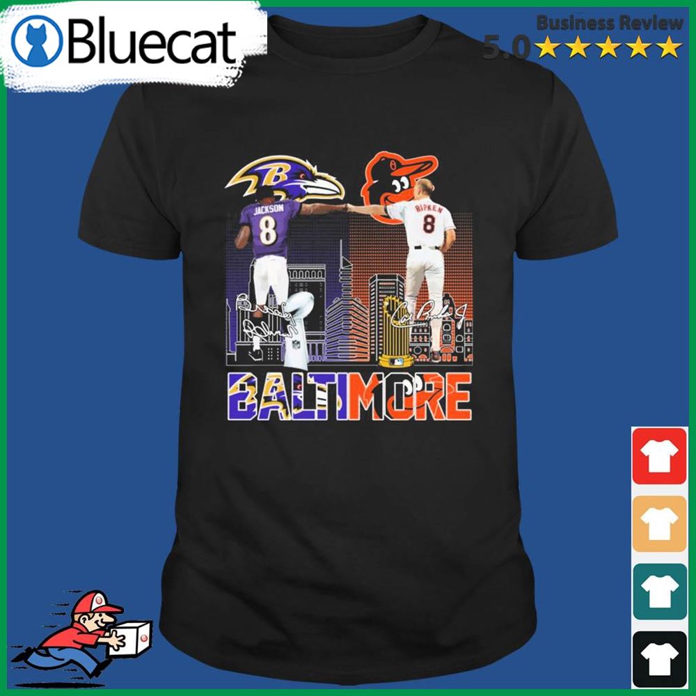 Lamar Jackson and Cal Ripken Jr. Baltimore signatures shirt