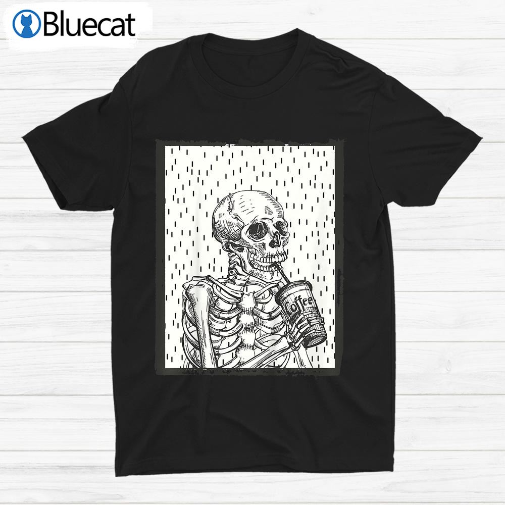 Coffee Drinking Skeleton Skull Halloween Shirt