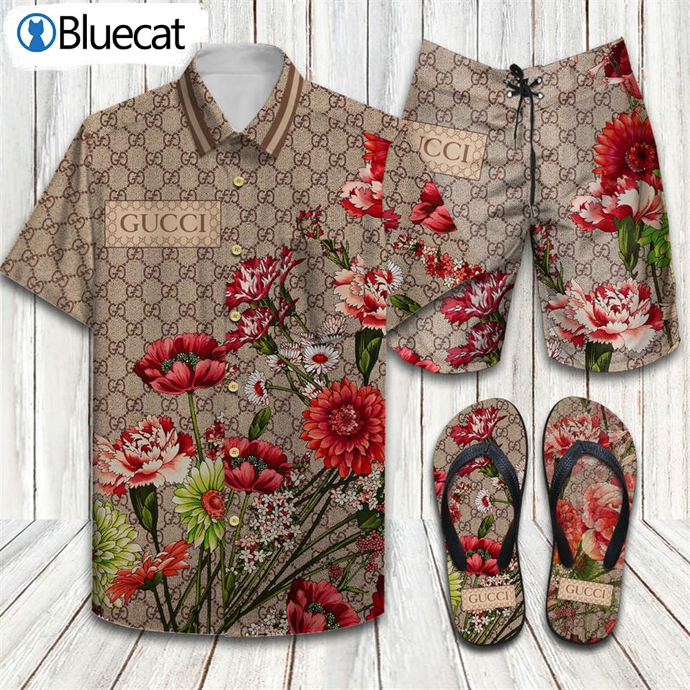 Gucci Gg Bouquets Luxury Limited Combo Hawaiian Shirt Shorts And Flip Flops