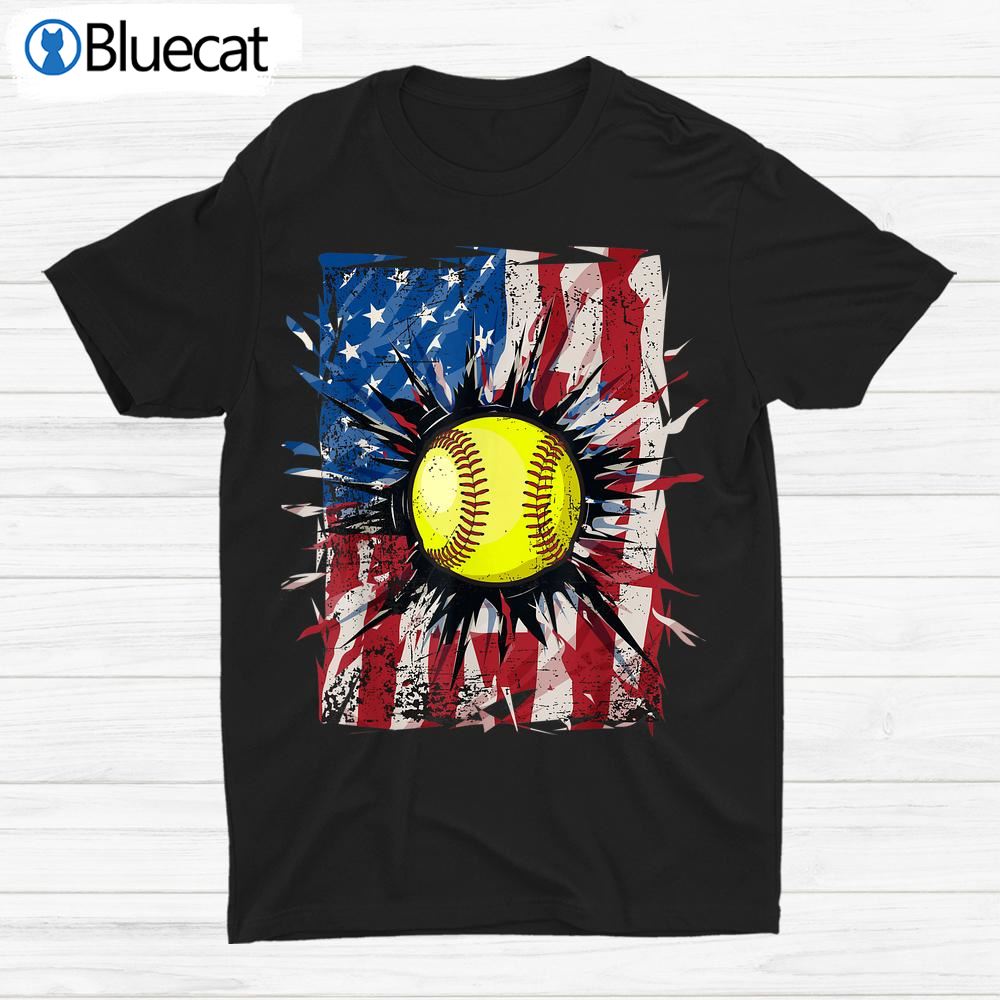 Patriotic Softball 4th Of July Usa American Flag Shirt