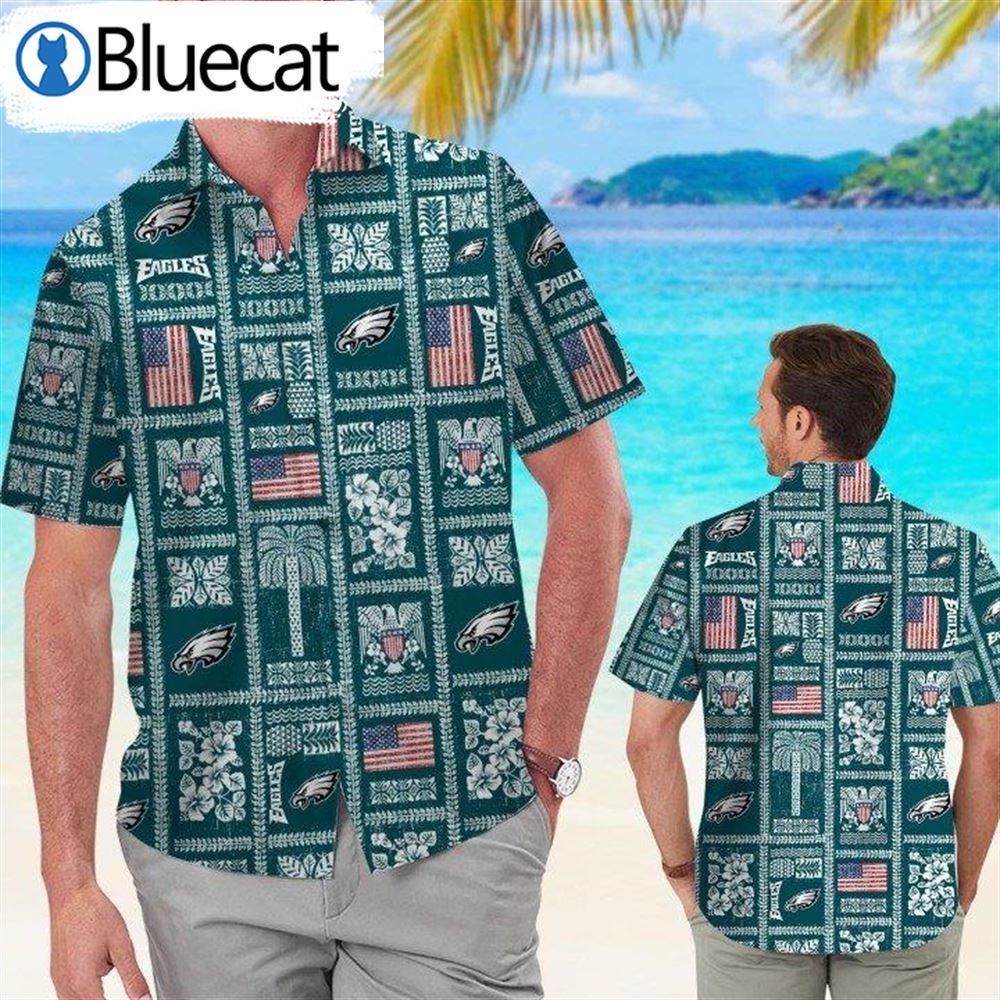 Philadelphia Eagles Men Hawaiian Summer Set Button-down Shirts Beach Shorts  Tops