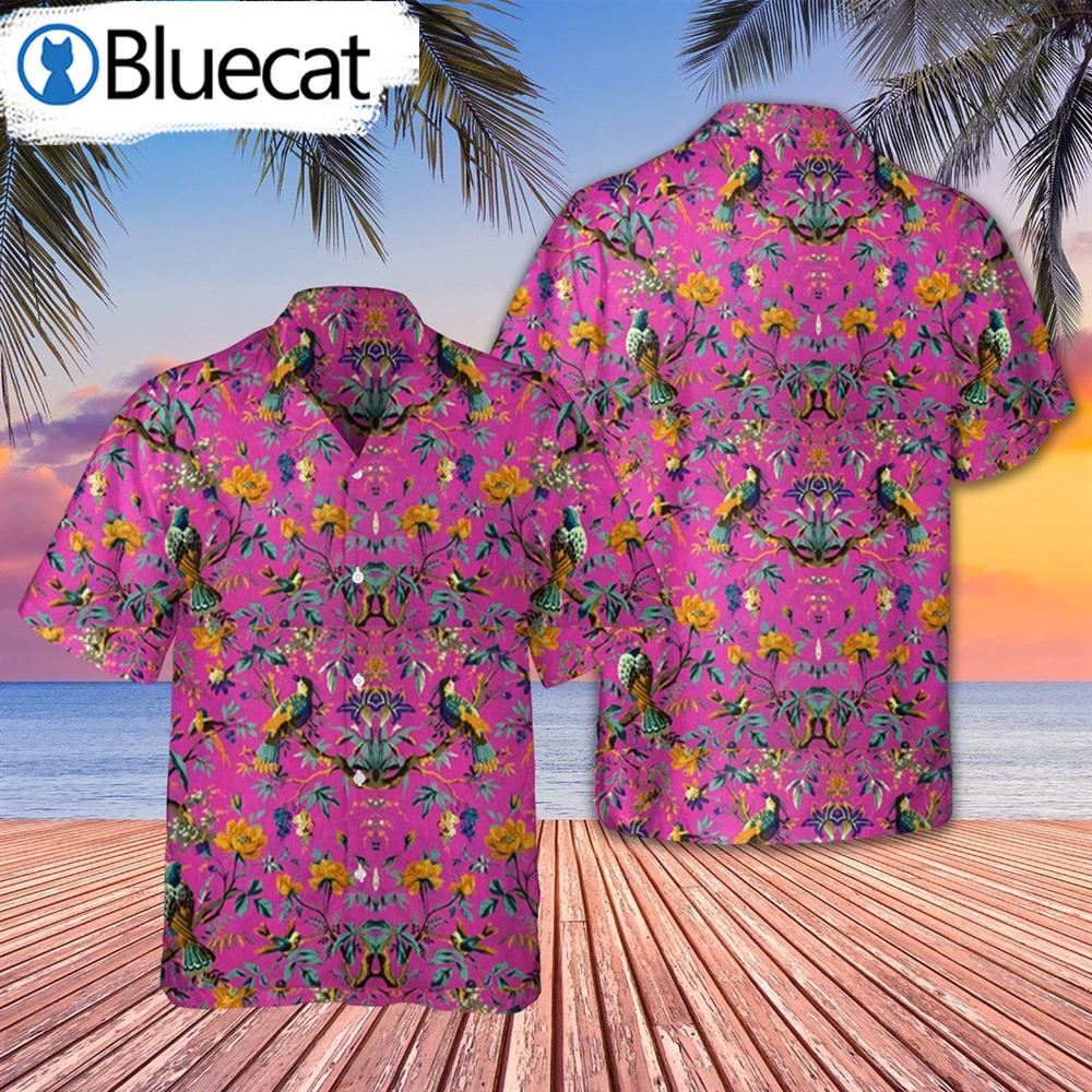 Pink Bird Velvet Banyan Fabric Hawaii Shirt