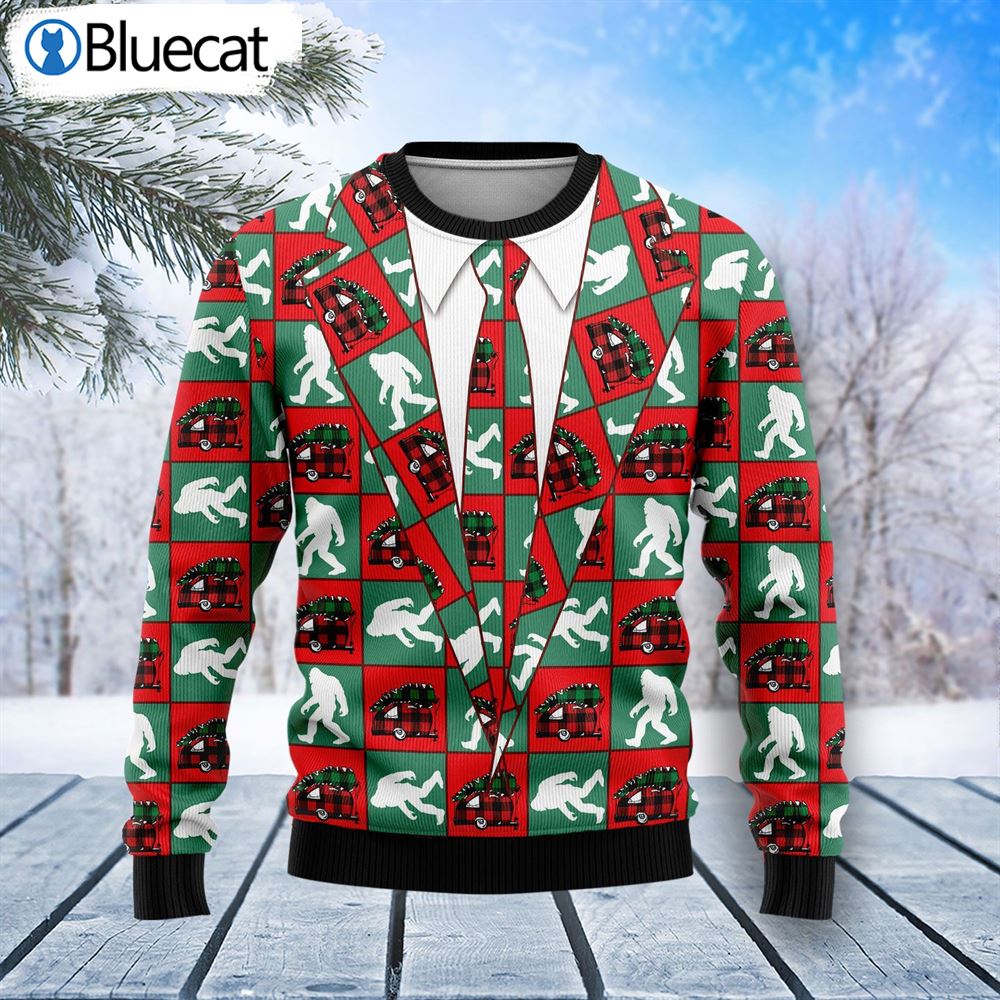 Bigfoot Camping Christmas Ugly Christmas Sweater