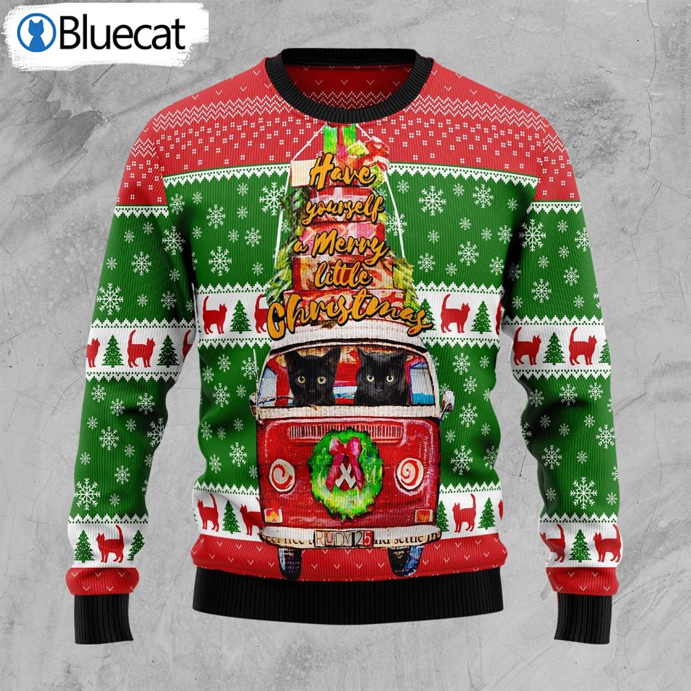 Black Cat Little Christmas Ugly Christmas Sweater