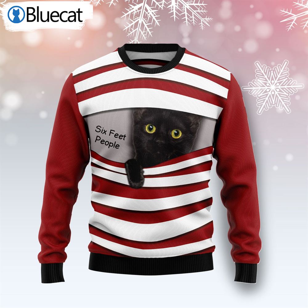 Black Cat Six Feet Ugly Christmas Sweater