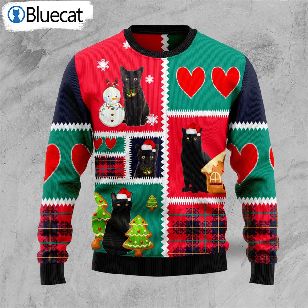 Black Cat Snow Ugly Christmas Sweater