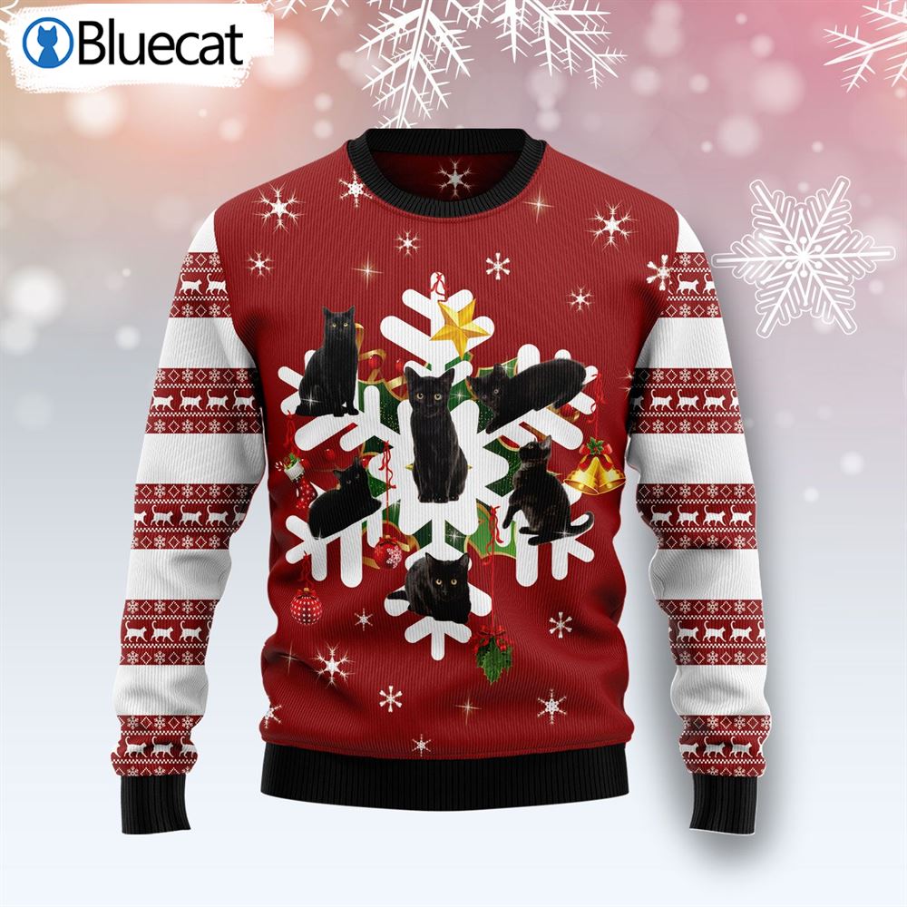 Black Cat Snowflake Ugly Christmas Sweater